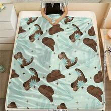 Retro Western Cowboy Theme, Cowboy Boots, Cowboy Hats, Cacti, Feather Design Patterns, Modern Home Style,Super Soft Flannel Printed  Blanket,As Birthday Gifts, Family, Wedding, Souvenir Blankets, Polyester Blankets Suitable For All Seasons, Washable, Machine Washable, Lightweight, Breathable, Comfortable, Warm, Unique, 280gsm For Him, Her Personalized Ideal Gifts For Her, Him, Family, Boyfriend, Girlfriend, Father, Family, Mother, Lover, Daughter, Son, Grandfather, Grandmother, Teacher,Doctor, Nurse,Friend, Classmate, Pet.Perfect Nap, Camping, Travel, Home, Daily Life, Office Decoration, Birthday, Anniversary, Valentine's Day, Thanksgiving, Graduation Season,Christmas, Halloween, Mother's Day, Father's Day, Wedding, New Year Gifts ,Sofa,Bed,Car,Bedroom,Living Room,Office,  Outdoor Camping, Beach,Wall Decoration - 多色27 - 查看 2