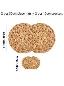 Round Woven Placemats, Made From Natural Water Hyacinth Vines, These Rustic-Style Woven Placemats And Coasters Are Perfect For Kitchen And Dining Tables. Suitable For All Seasons, They Are Ideal For Everyday Meals, Candlelight Dinners, And Occasions Like Christmas. (Natural Materials May Have Slight Color Variations.) - Multicolor - View 14