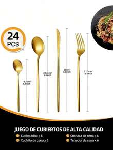 Juego De Cubiertos De 24 Piezas Cuchillo, Tenedor Y Cuchara - Dorado - Ver 2