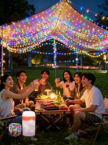 1pc Rechargeable RGB 7-Color Camping Light Strip, 39.3 Inches (100cm) Long, Built-In 1800mAh Battery, Camping Light, Outdoor String Light, Power Bank, Multi-Color Changing, Multiple Installation Methods, Tent Light Hook, Color Changing - Camping Lights - View 3