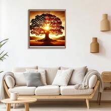 5D Diamond Painting Kits For Adults, American Flag Tree Diamond Art Kits For Beginner, DIY Full Drill Round Ancient Tree Gem Art Paint By Diamonds Dots Crafts Kits For Home Decor 13.7x13.7 Inch - KM252-1 - Xem 5