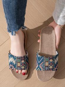 露趾拖鞋，平底，轻便，随机图案，波西米亚风格，男女通用，适合居家穿着 - 彩色 - 查看 6