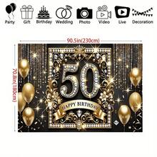 1pc Luxury 50th Birthday Party Banner, Multi-Feet Polyester Backdrop Cloth, Elegant Multipurpose Celebration Wall Decor, Gold & Black Theme, Suitable For Indoor/Outdoor Events, Holidays, Patio, Studio, Home & Garden Photography Background - Multicolor - View 2