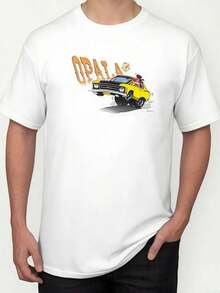 Camiseta Unissex Estilo Retrô Nostálgica Estampada Opala Amarelo Acelerando Vintage Anos 80, 90 e 2000 Camisa Estilosa Masculina e Feminina Estampa Antiga Estilo Pin-up - 100% Algodão Promoção Frete Grátis Rápido - Branco - Visão 1