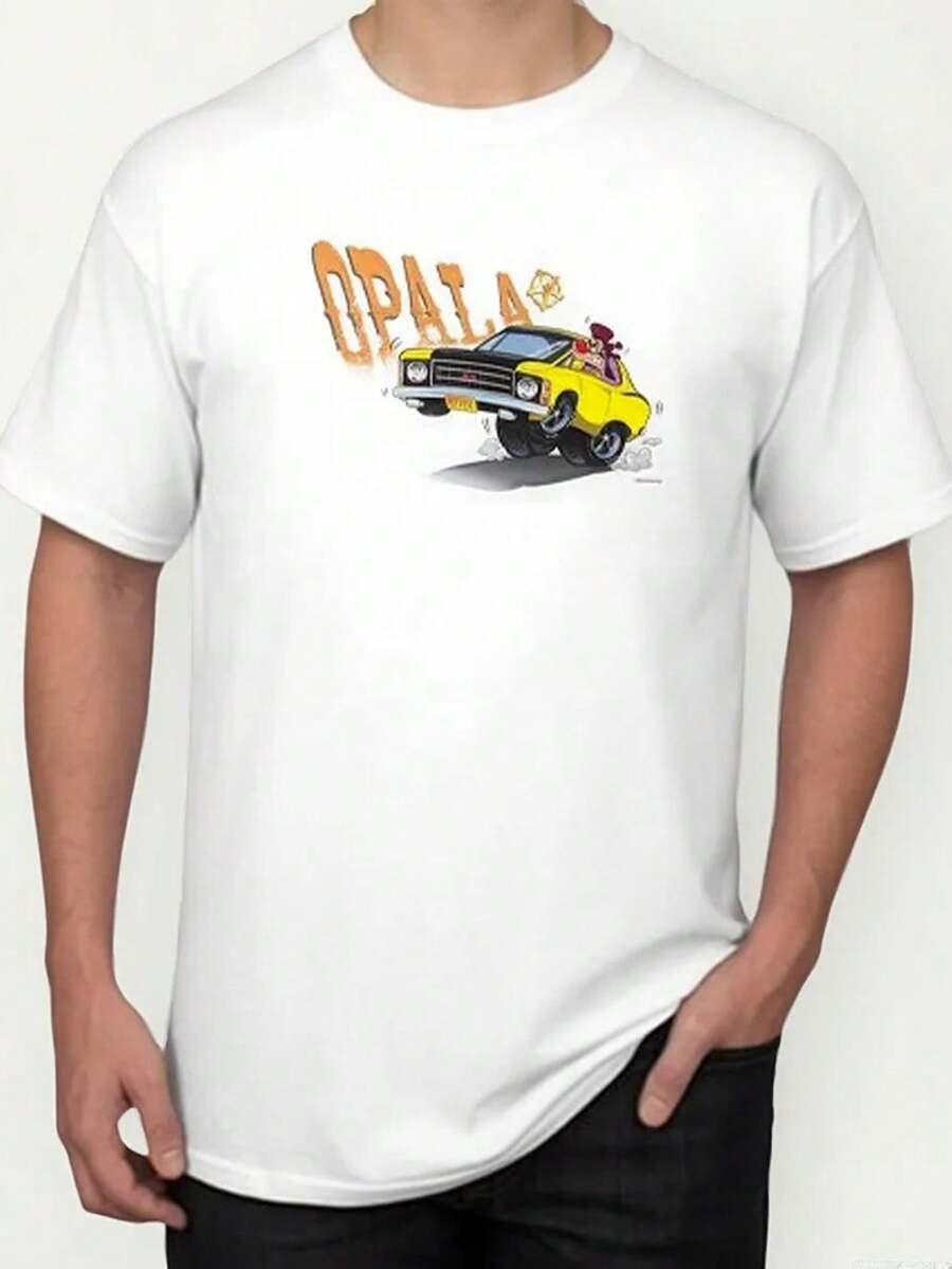 Camiseta Unissex Estilo Retrô Nostálgica Estampada Opala Amarelo Acelerando Vintage Anos 80, 90 e 2000 Camisa Estilosa Masculina e Feminina Estampa Antiga Estilo Pin-up - 100% Algodão Promoção Frete Grátis Rápido - Branco - Visão 1