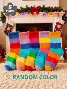 5 Pairs Kids' Striped Sports Socks, Cute Short Socks, Breathable & Comfortable, Suitable For Boys And Girls, Autumn/Winter