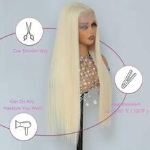 DZfirst 13x4 Lace Front Straight Synthetic Wig, Women - Platinum Blonde, Heat Resistant, Natural Hairline, Middle/Free Part, Beginner Friendly, Soft & Flowing 28 Inch Straight Hair Wig, Suitable For Everyday Wear, Christmas & Valentine's Day Parties