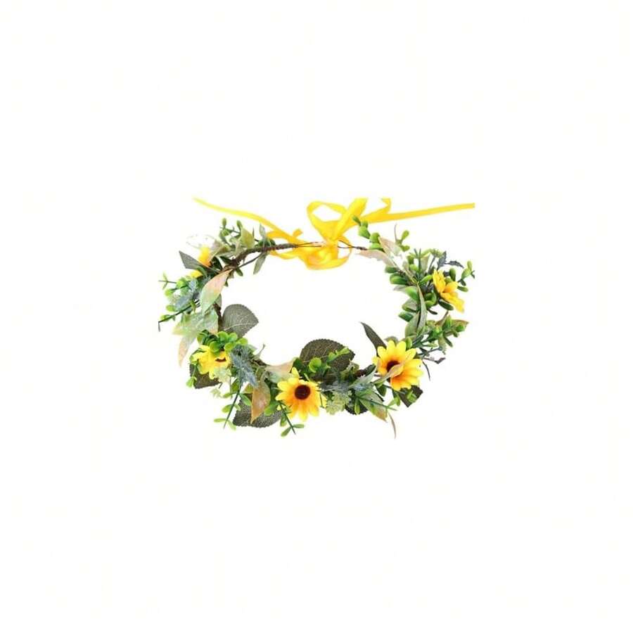 YAZILIND Sunflower Flower Crown – Handmade Yellow Floral Headband With Green Leaves For Summer Festivals, Weddings, And Outdoor Events,16-Yellow - 16-Yellow - 查看 1