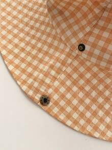 1 pieza Sombrero de cubo ajustable con bordado a cuadros casual, sombrero de sol de ala ancha con decoración de lazo de encaje a cuadros para mujer, estampado de cuadros vintage de color contrastante con cordón, ala ancha bohemia para vacaciones, protección solar de primavera/verano, aspecto monocromático brillante, sombrero de viaje con protección UV - Etiqueta de tela a cuadros con lazo - Ver 8