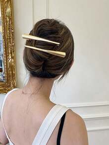 1pc/3pcs High Quality Alloy Pointed Hair Clips, Nape Hair Clips, Straight Bar Hair Clips, Exquisite & Fashionable Multifunctional Hair Accessories, Large Duck Bill Hair Clips - Gold - View 3