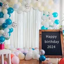 1/2/4pcs Shiny White Metallic Foil Curtain, Party Background Decor, Engagement, Birthday, Bridal Shower Photo Backdrop, Curtain Decor, Gender Reveal Party Supplies, Party Favors - White - View 5