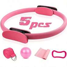 Pilates Kit 5 en 1 Kit Pilates Casa con Aro de Pilates Pelota Pilates Bandas Elásticas Banda de Resistencia para Pilates Anillo de Yoga para Pantorrillas para Yoga Pilates Fitness - Rosa - Ver 2