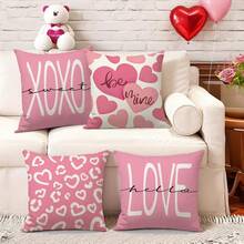 4 件装情人节抱枕套，尺寸分别为 16x16 英寸/18x18 英寸/20x20 英寸，情人节装饰 - 心形、爱心、XOXO、粉色情人节抱枕套、装饰靠垫套、情人节沙发抱枕 - 西瓜粉 - 查看 5