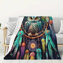 1 Piece ZaiZais Owl And Dreamcatcher Flannel Blanket - Double-Sided Soft And Warm Polyester Fiber, Vibrant Digital Print, Tear-Resistant, Suitable For All Seasons, Sofa Bed Travel Blanket - Ideal Gift, Cute Blanket, Cozy Home Decor, Modern Style, Durable Material, Fashionable Coverage, Comfortable Lifestyle - Multicolor - View 2