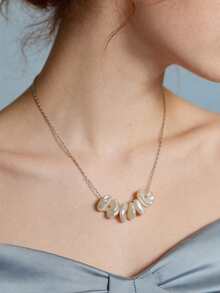 1pc 925 Silver Plated Gold Fine Chain Natural Asymmetrical Baroque Pearl 7pcs Luxury Women Artistic Necklace, Versatile For Daily Wear - V-shaped Force - View 2