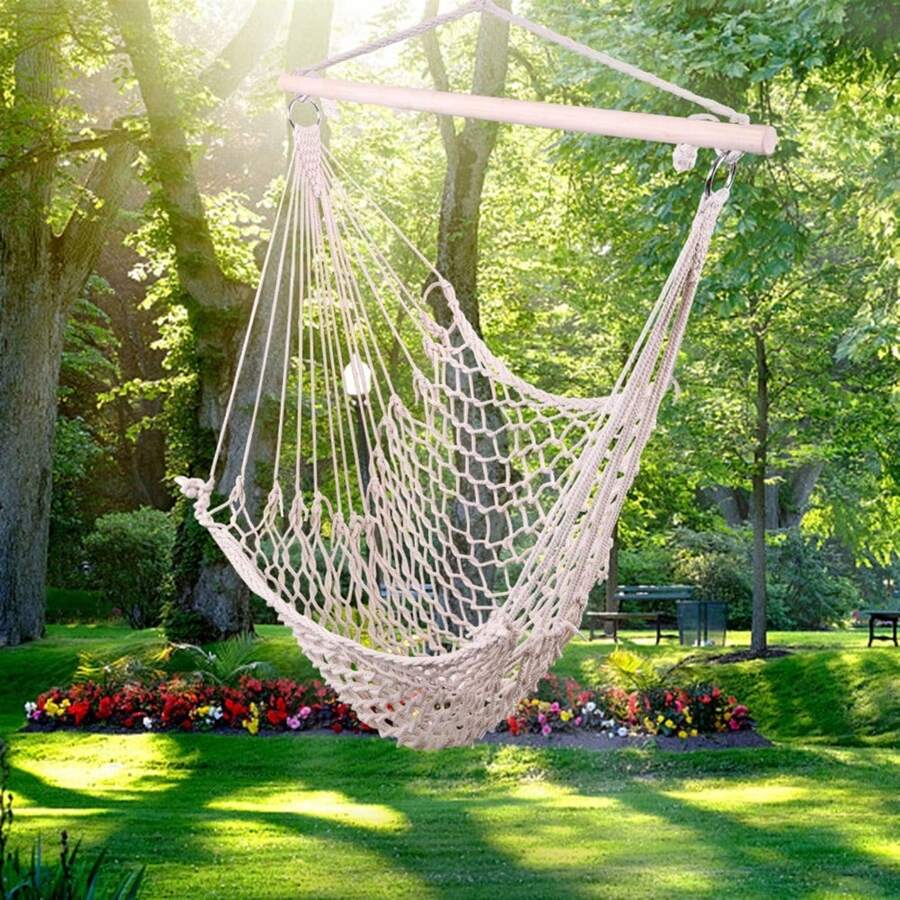 Hanging Rope Air/Sky Chair Swing Beige - Comfortable Breathable Fabric For Indoor Outdoor Patio Garden Use - Sturdy Rope Construction, Easy Installation, Ergonomic Design - 預設 - 查看 1