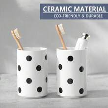 Black Polka Dot Ceramic Toothbrush Holders White - 2 Cups Toothbrush Holders For Bathrooms Toothbrush Toothpaste Holders, White Bathroom Tumbler Cups, Reusable Toothbrush Cups,2pcs,White-PolkaDot - 白色波點 - 查看 6