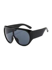 1pc Oversized Fashionable Fashion Glasses, Retro & Unique Style, Versatile, Suitable For Men And Women. Suitable For Daily Wear, Street Photography, Outdoor Sports, Vacation, Travel, Beach Accessories And More. - Black - View 5