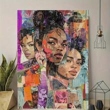 1 pieza de arte de pared de collage vibrante 2D plano con marco de madera - Diseño moderno vintage, impresión de alta calidad, póster 2D plano para decoración elegante del hogar y la oficina, estilo Art Deco, uso interior, arte de pared vibrante - Negro - Ver 8