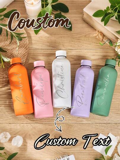 Botella de agua aislada personalizada, botella de agua aislada de acero inoxidable personalizable, botella de agua deportiva, adecuada para la escuela, viajes, oficina, gimnasio, estilo minimalista, multifuncional, decorativa, reutilizable, exquisita, de alta calidad, linda, moderna, personalizable, diseño de moda, disponible en varios colores, adecuada como regalo de vuelta al colegio, días festivos y cumpleaños para niños y niñas, regalo del Día de San Valentín, regalo de Acción de Gracias