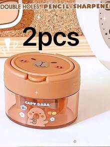可爱水豚双孔削笔器，手动削笔器，水豚造型，颜色随机，创意翻盖削笔器，卡通风格手持削笔器，适合学校和办公室使用，可用于削铅笔和化妆刷，学生专用小型削笔器，桌面装饰便携式削笔器，学生文具奖励，优选奖励礼品，学习用品 - 彩色 - 查看 8