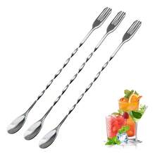 Tendencia3 Pzs Agitadores Cuchara Mezcladora De Acero Inoxidable 32cm PlateadoCalidad premium - Plateado - Ver 1