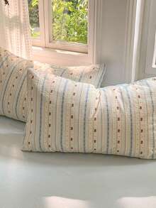 浅蓝色浪漫条纹碎花床上用品套装，清新柔和田园风四件套，包含1个被套、1个床单和2个枕套，纯色床单，超柔软涤纶面料，高密度优质材料，拉链设计，温馨甜美的家居装饰，被套和枕套不含填充物。 - 淺藍色 - 查看 9