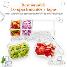 XGKLifewit Bandeja Condimentos Refrigerada con 4 Recientes Serdor con Tapas Separadas y Platos Remob. Ideal para Accesos de Bar Frutas Ensaladas Tacos y Aderezos en Fiestas 1 Paquetes - Transparente - Ver 6