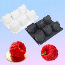 6-Cavity Large Raspberry Mousse Cake Mold, 3D Raspberry Chocolate Silicone Mold, Fruit Candle Mold - Black and White - View 13