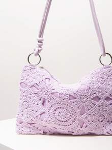 Ditsy Floral Bohemian Style Beach Bag, Women's Holiday Outfit, Travel Essential, Ladies Handbag, Women's Gift, Valentine's Day, Elegant Ladies Bag (Random Pattern) - Mauve Purple - View 4