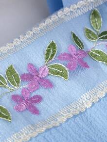 BASUSARRI 2pcs/Set Girls Ruffled Vest Top With 3D Jacquard Mesh Pants, Elegant Chinese Style Outfit For Summer - Baby Blue - View 7