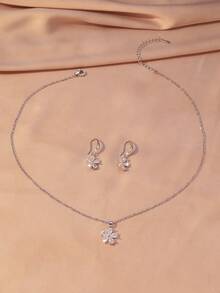 3st Elegant Zirconia Inlagd Blomsterhänge Halsband Och Örhängen Smyckesset, presentask för kvinnor Present Alla hjärtans dag - Silver - Visa 12