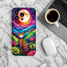 1PC Phone Case ,  Colorful Cat Moon Landscape Flowers , Stylish Phone Case, Phone Decoration, All-around Lens Protection, Creative Small Gift, Funny Gift for Boys and Girls - Negro - Ver 6