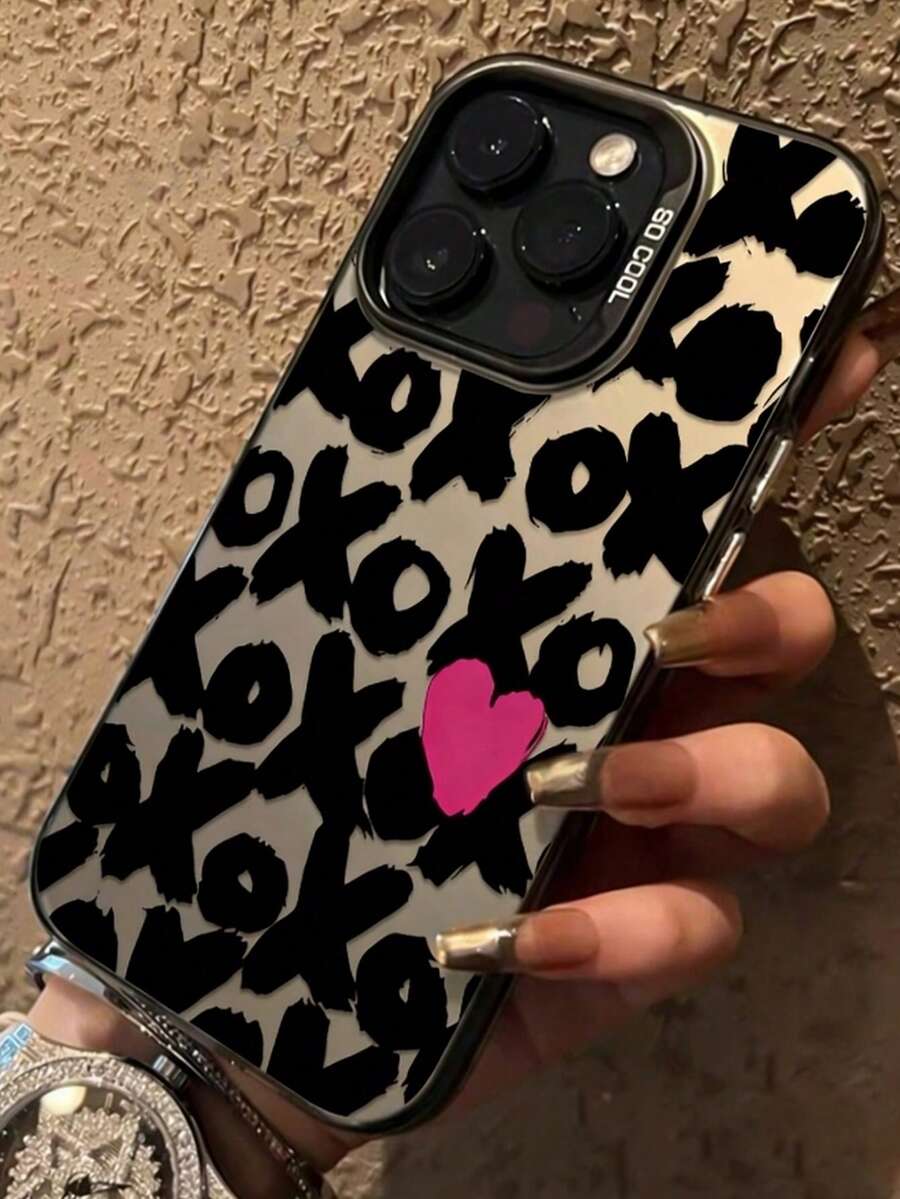 1pc Personalized English Heart Pattern IMD Shockproof Protective Phone Case, Suitable As Holiday Gift Compatible With IPhone Xs/Xs Max/Xr/11/12/13/14/14 Plus/15/15 Plus/16/16 Plus/17 And Other Models - Multicolor - View 1