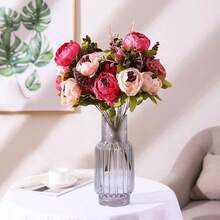 Duovlo Fake Flowers Vintage Artificial Peony Silk Flowers Wedding Home Decoration,Pack Of 1 (Dark Pink),20.87*3.5,DarkPink - 深粉紅色 - 查看 7