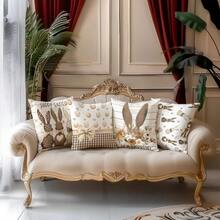 4 buah Taplak Meja Dekoratif Motif Bunga & Telur Paskah, Gaya Desain Lembut & Halus, Telur Kelinci, Menambah Suasana Liburan Musim Semi di Rumah, Cocok untuk Dekorasi Paskah - Sampanye - View 10