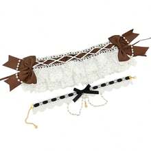 2件套女仆头饰+颈带，日式蕾丝蝴蝶结头饰，发夹，甜美天使街头派对头饰 - 彩色 - 查看 14