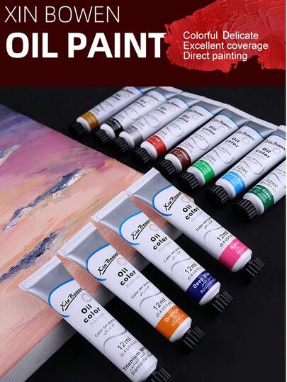 Xin Bowen 12 Colors Oil Paint Set – 12ml Tubes With Rich Pigments And Smooth Texture – Oil Painting Kit, Art Supplies, Beginners & Students –Ideal Gift For Perfect Back-To-School Stationery Item For Canvas, Paper, Wood, DIY Art & Painting Projects