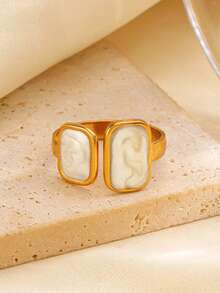 1pc Stainless Steel Fashionable White Geometric Square Ring, Suitable For Women's Daily Wear - Multicolor - View 1