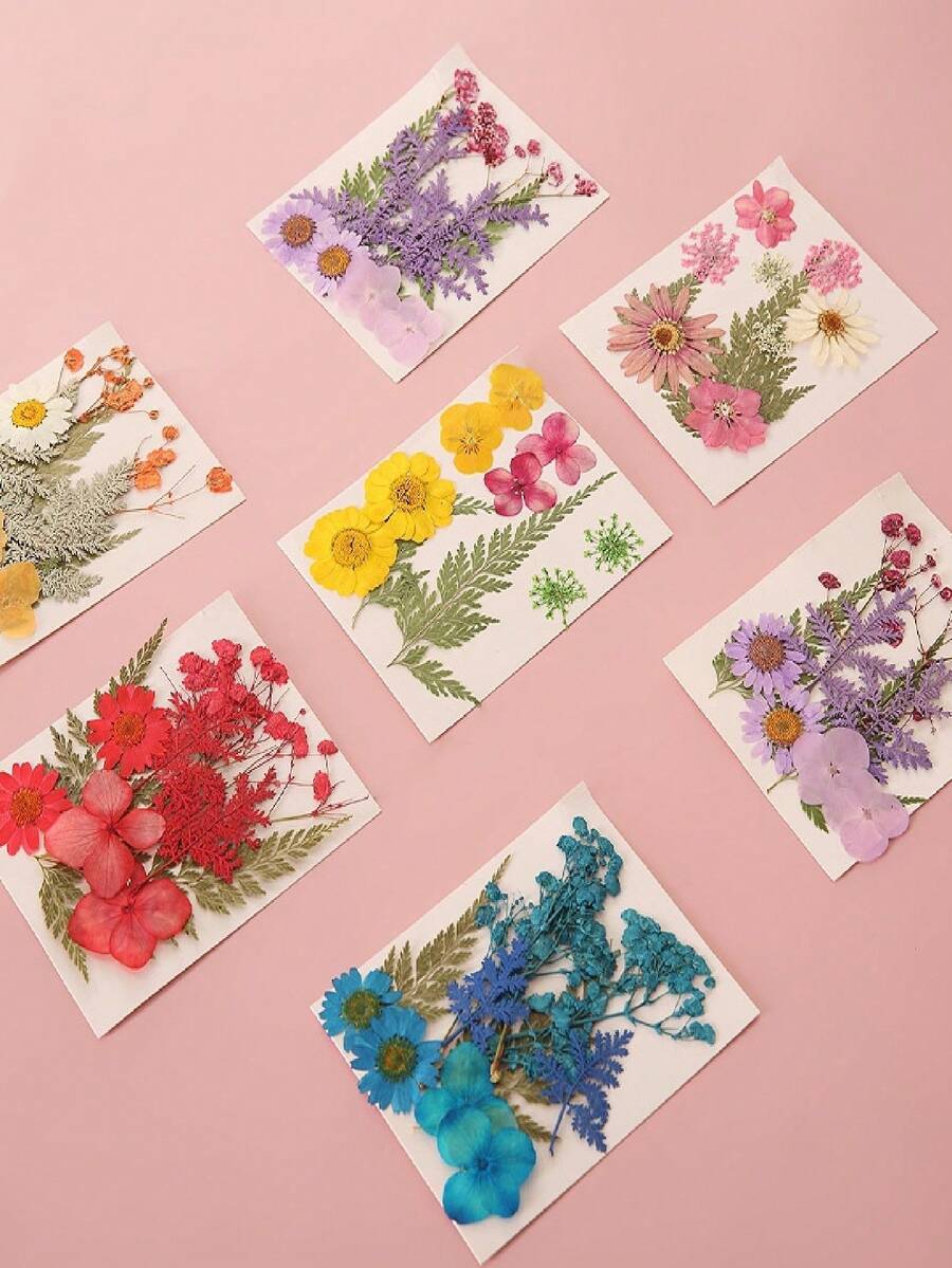 10pcs Dried Flower Bookmarks, Creative Handmade Pressed Flower DIY Face Stickers, Pressed Flower Material Kit, Small Gifts, Homemade Plant Specimens, Suitable For Christmas, Valentine's Day, Weddings - Multicolor - View 1