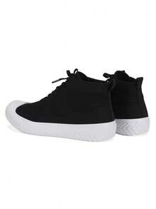 Women's High-Top Casual Sports Shoes, Flat Everyday Casual Sneakers - Black and White - View 4