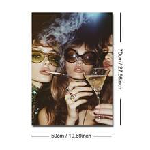 1幅装裱/未装裱奢华时尚女孩黑白帆布海报 Y2K鸡尾酒干杯吧台车墙面艺术印刷品复古时髦画作，适用于公寓、客厅、卧室、现代家居装饰