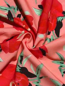 Polyester Floral & Leaf Print Button-Front Shirt, Casual Wear For Spring/Summer Vacation Pink - Pink - View 5