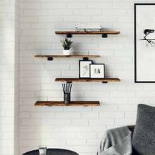 Larryhot Estantes pared 4 uds madera ingeniería roble humo 60x20x1,5 cm, Fácil de montar, elegante y hermoso, y conveniente para almacenar artículos, es una opción ideal para el almacenamiento y la decoración del hogar. - Marrón - Ver 3