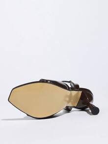 女士优雅高跟穆勒鞋，方头设计，螺旋纹路，柔软亮泽皮革，适合春夏时尚、夜店、街头、派对、旅行、T台走秀、正式场合、情人节、约会、宴会等各种场合，性感咖啡棕色高跟鞋 - 咖啡棕 - 查看 8