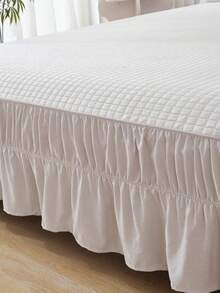 1pc Beige Solid Color Ruffle Edge Bed Skirt (1 Bed Skirt) Classic, Simple And Versatile, Made Of Synthetic Polyester Soft And Skin Friendly, Suitable For All Seasons, Indoor Bedroom Master Bedroom, Guest Bedroom, Secondary Bedroom Suitable For All Seasons - Beige - View 9