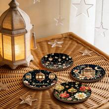 4pcs/Set Islamic Style Coasters, Featuring Vintage Lantern, Moon, Star, And Floral Patterns, Heat-Resistant Coasters Suitable For Coffee, Tea, And Other Beverages, Home And Kitchen Accessories. - Multicolor - View 4