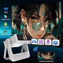 DONGYING New Projector, Dual Screen Display, Android 12 Projector, Native 1080P, Supports 4K, WiFi6, Supports Auto Focus And Keystone Correction, Portable Projector With Built-In Speaker, Supports App Download, Compatible With Smartphones, Computers And More, Suitable For Home Theater, Office Meetings, Decorations, Gifts - White - View 5