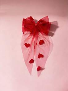 1pc Large Valentine's Day Hair Clip With Long Tail And Heart Pattern, Suitable For Daily Wear. 1pc Fashionable Mesh Valentine's Day Girl Hair Clip. 1pc Fashionable Valentine's Day Hair Accessory Gift. - Multicolor - View 6