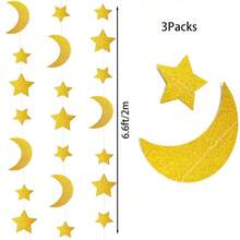 Goldener Glitzer Stern und Mond Hängedekoration, 3D Glitzer Wandvorhang, Glitzer Stern und Mond Hängeseil Girlande - Goldene Glitzer Hängedekoration, Hängeseil Dekoration, Multifunktionale goldene Stern und Mond Hängevorhangs Dekoration (geeignet für Zuhause, Partys, Hochzeiten und Büroevents) - Einfach zu installierende Wandhängedekoration (kompatibel mit Hintergrundwänden, Fenstern) - Verschiedenfarbig - Übersicht 5